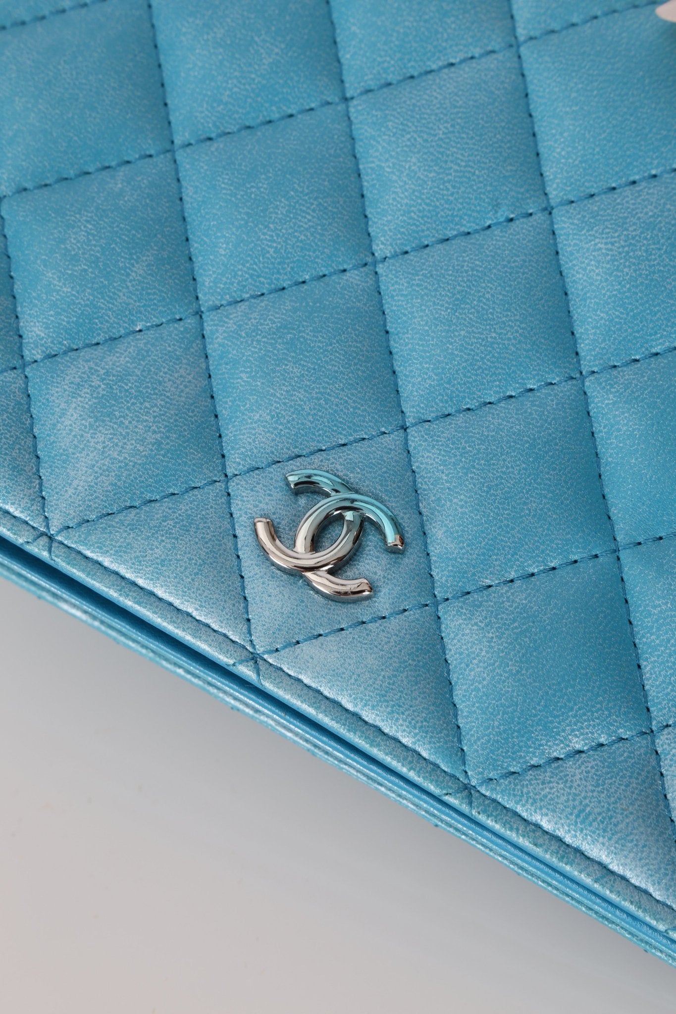 Chanel 2018 Light Blue Iridescent Wallet on Chain - FashioNica