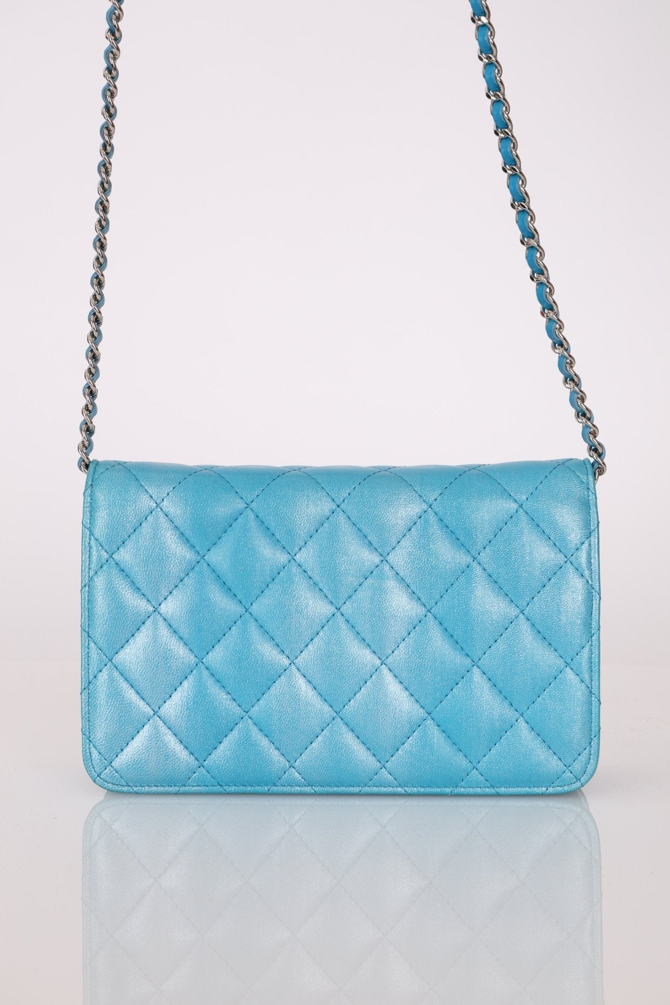 Chanel 2018 Light Blue Iridescent Wallet on Chain - FashioNica