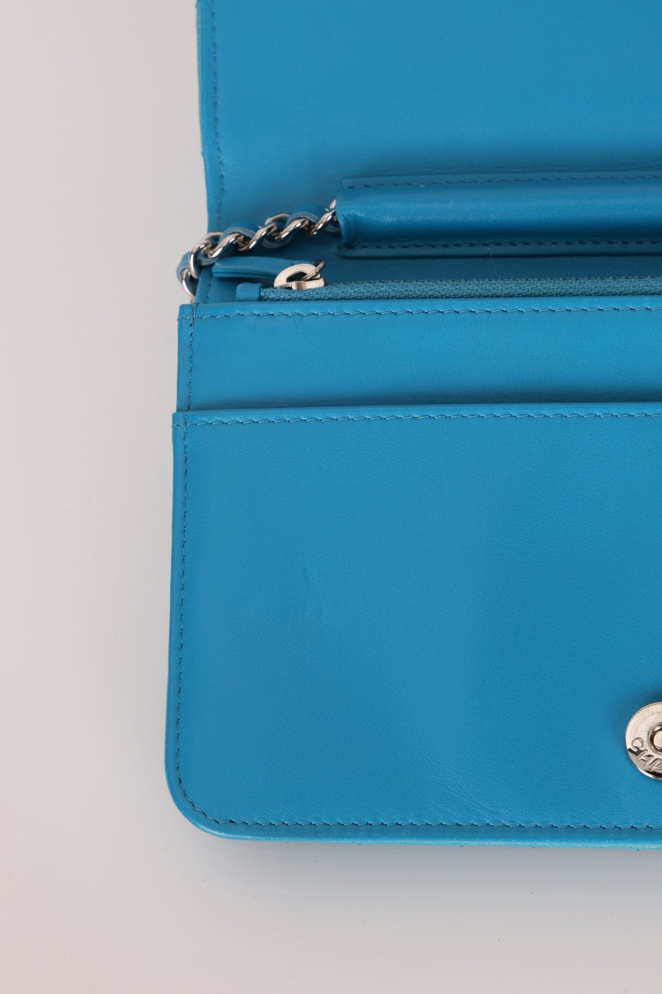 Chanel 2018 Light Blue Iridescent Wallet on Chain - FashioNica