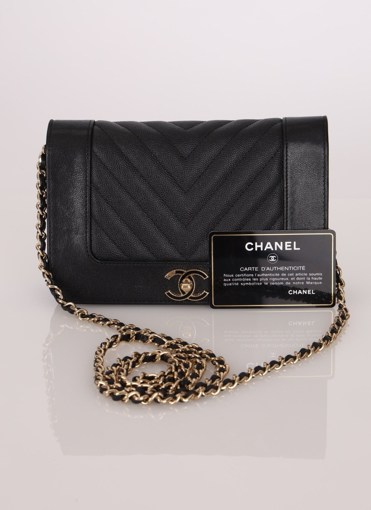 Chanel 2019 Black Caviar & Sheepskin Mademoiselle Wallet on Chain - FashioNica