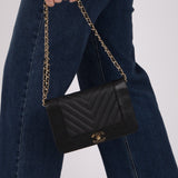Chanel 2019 Black Caviar & Sheepskin Mademoiselle Wallet on Chain - FashioNica