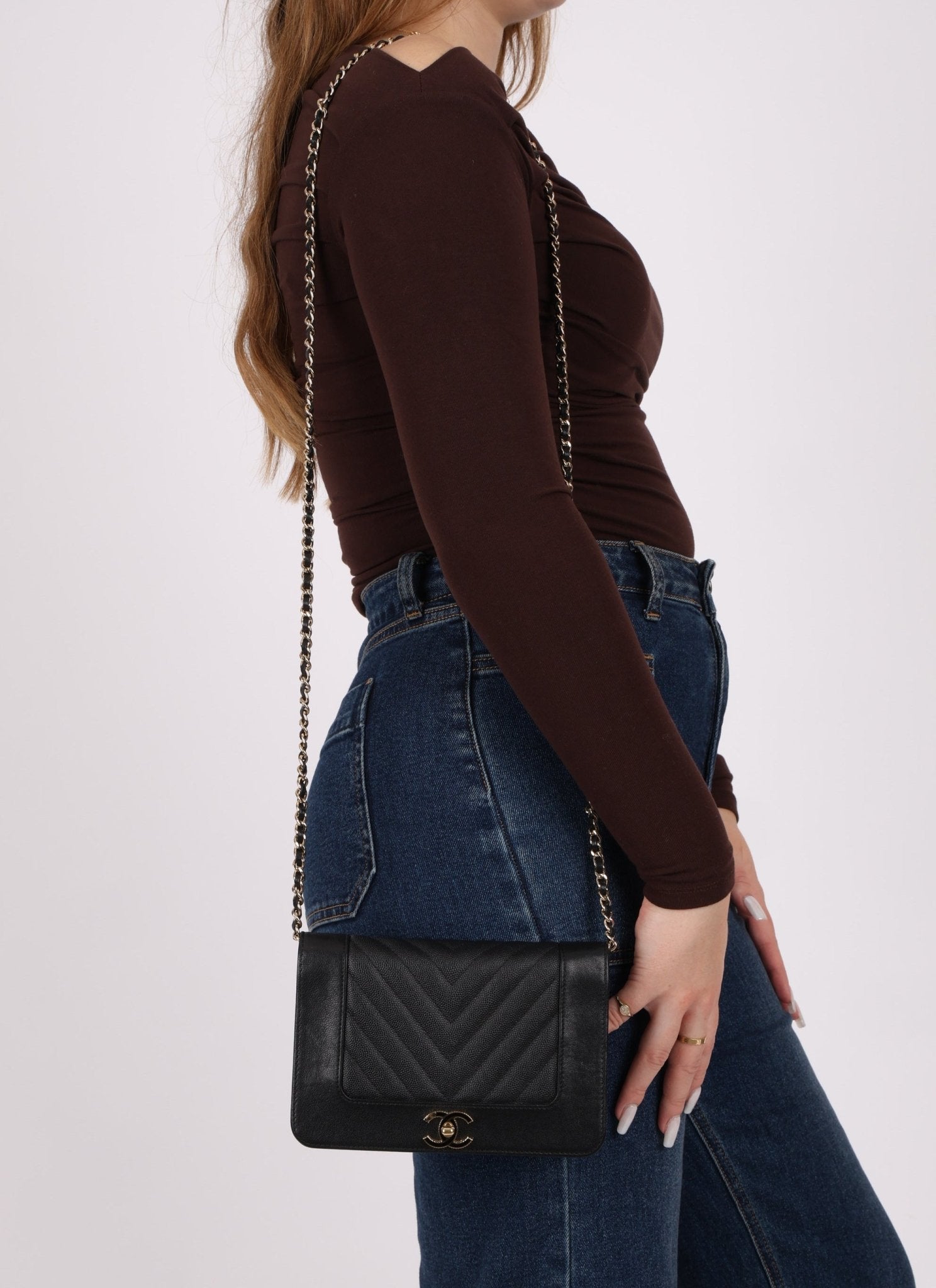 Chanel 2019 Black Caviar & Sheepskin Mademoiselle Wallet on Chain - FashioNica