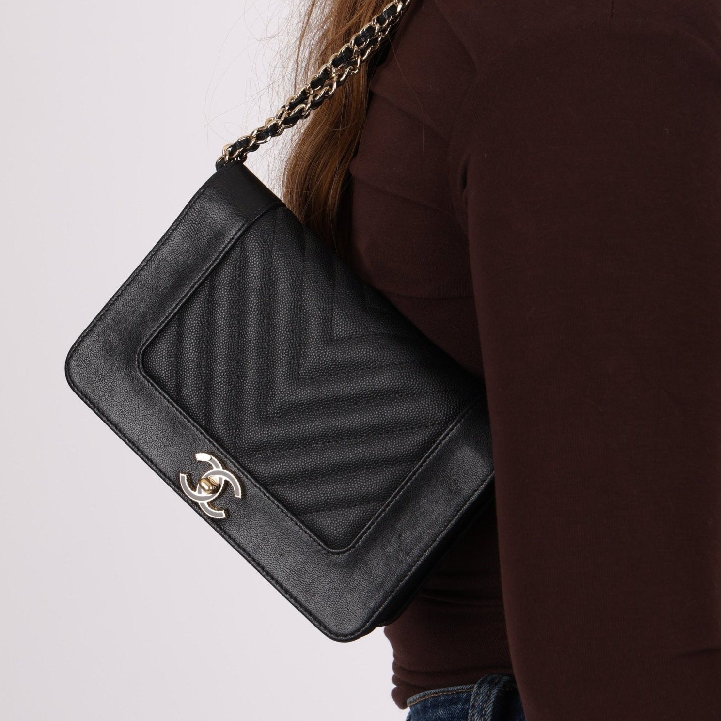 Chanel 2019 Black Caviar & Sheepskin Mademoiselle Wallet on Chain - FashioNica