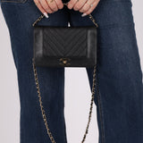 Chanel 2019 Black Caviar & Sheepskin Mademoiselle Wallet on Chain - FashioNica