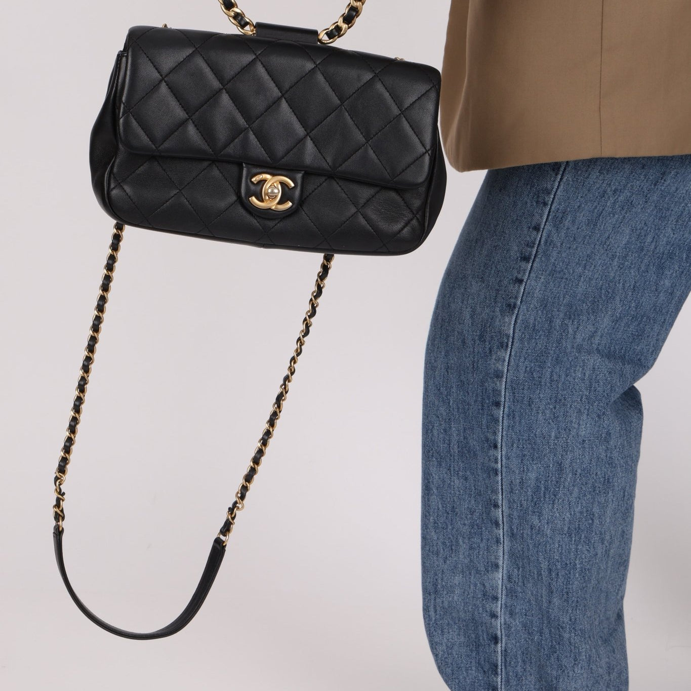 Chanel 2019 Black Quilted Medium In The Loop Handle Flap Bag - FashioNica