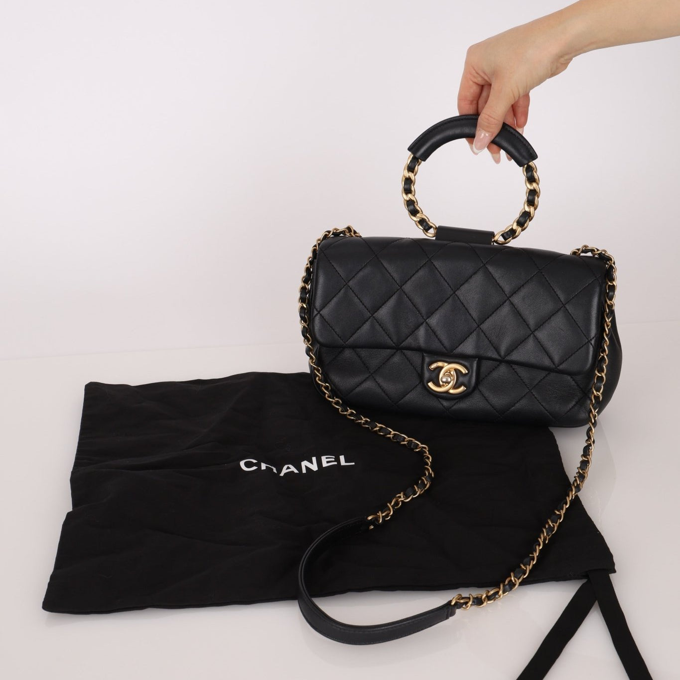 Chanel 2019 Black Quilted Medium In The Loop Handle Flap Bag - FashioNica