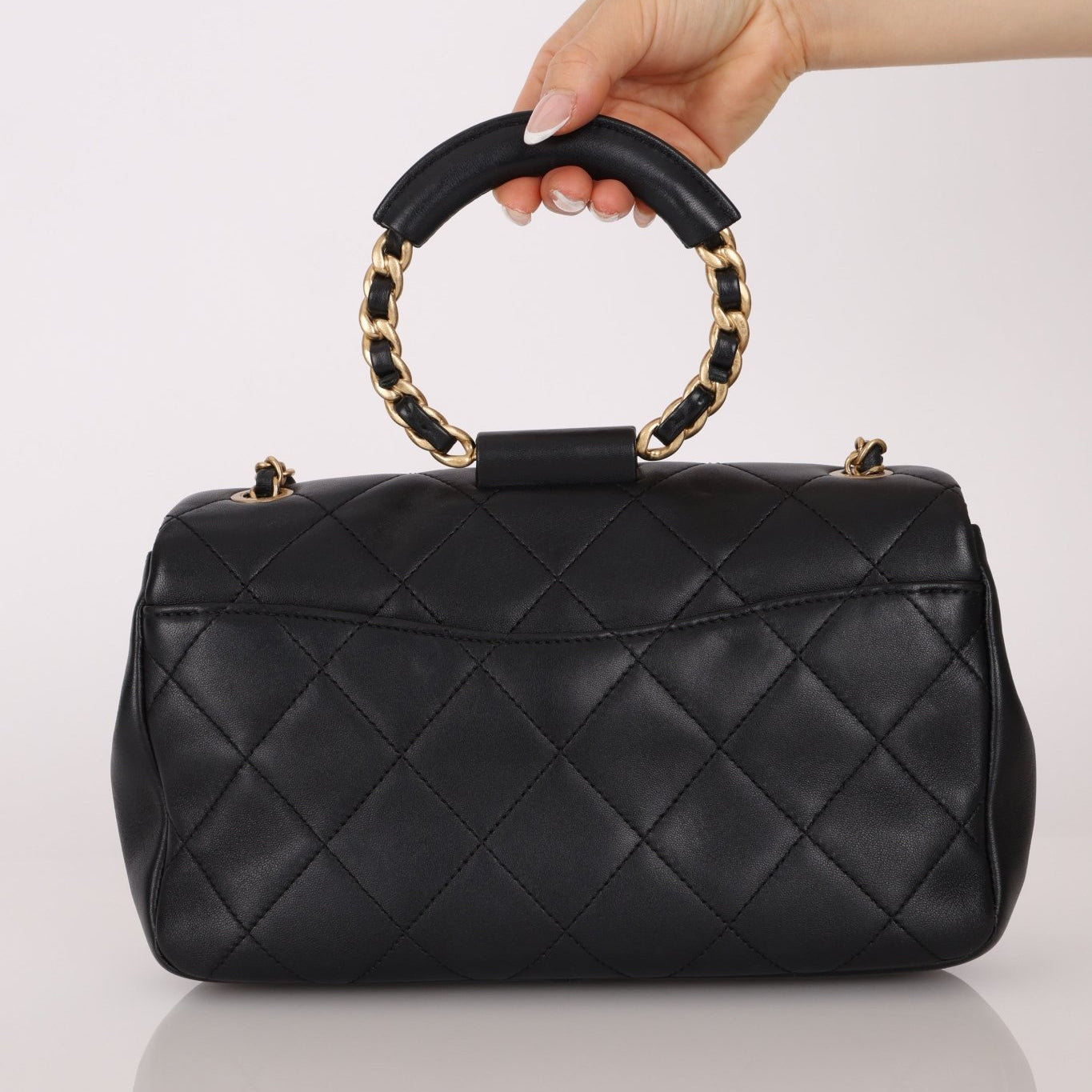 Chanel 2019 Black Quilted Medium In The Loop Handle Flap Bag - FashioNica