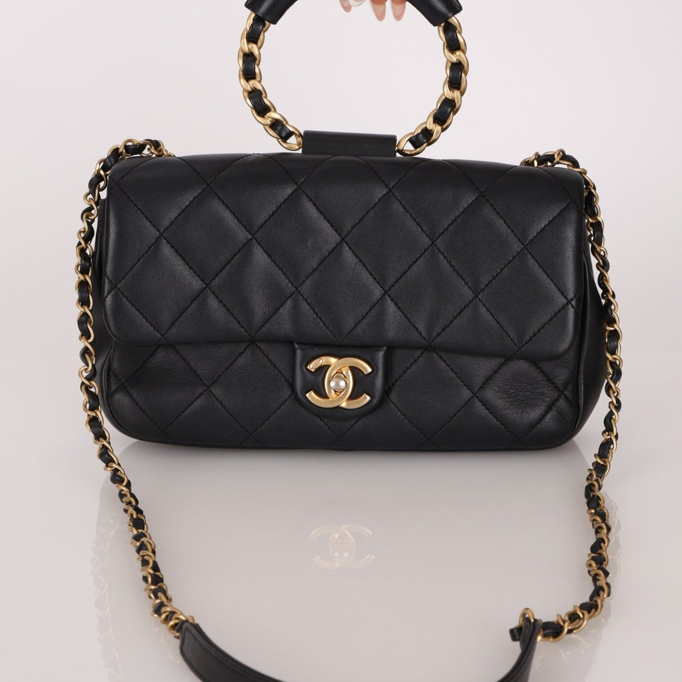 Chanel 2019 Black Quilted Medium In The Loop Handle Flap Bag - FashioNica