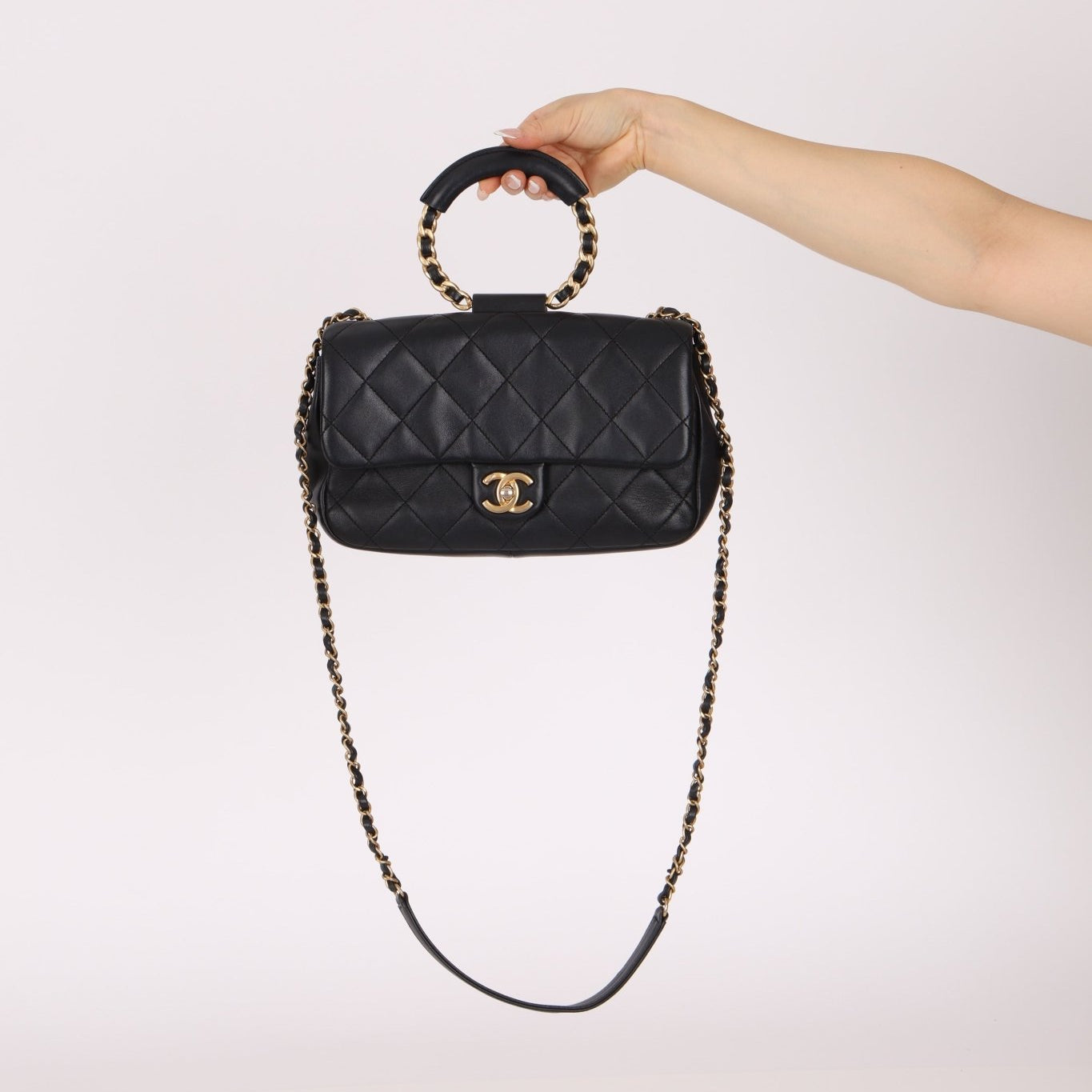 Chanel 2019 Black Quilted Medium In The Loop Handle Flap Bag - FashioNica