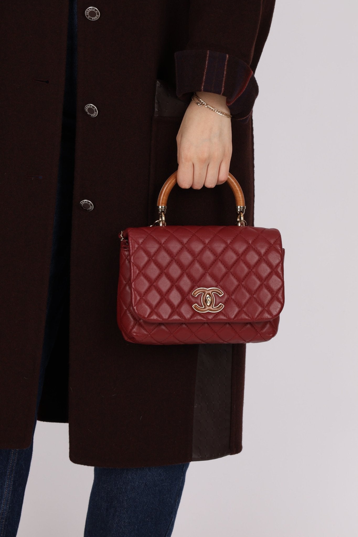 Chanel 2019 Bordeaux Knock On Wood Coco Handle Flap - FashioNica