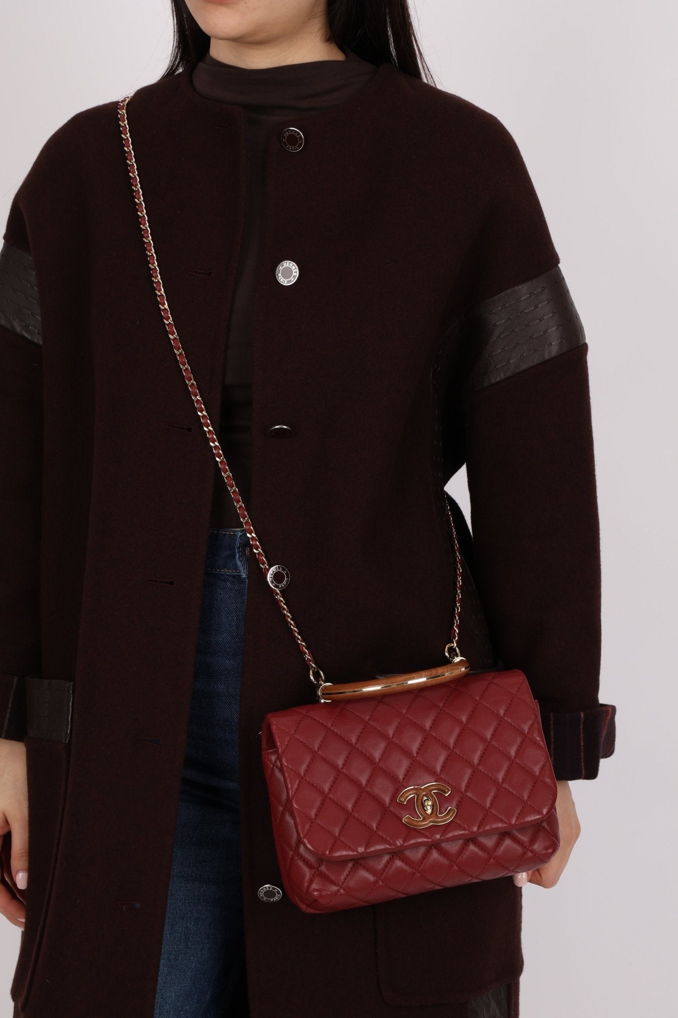 Chanel 2019 Bordeaux Knock On Wood Coco Handle Flap - FashioNica