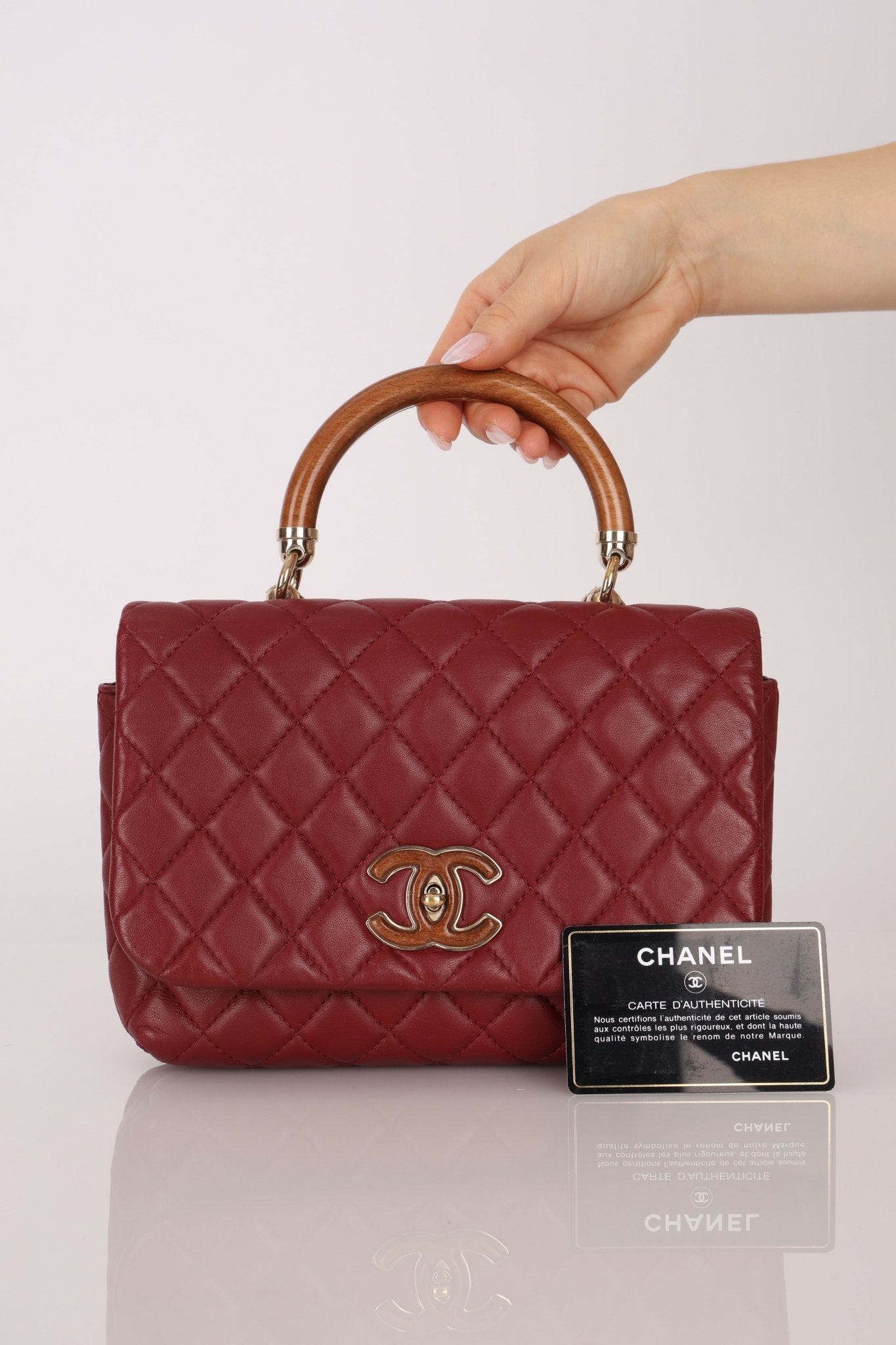 Chanel 2019 Bordeaux Knock On Wood Coco Handle Flap - FashioNica