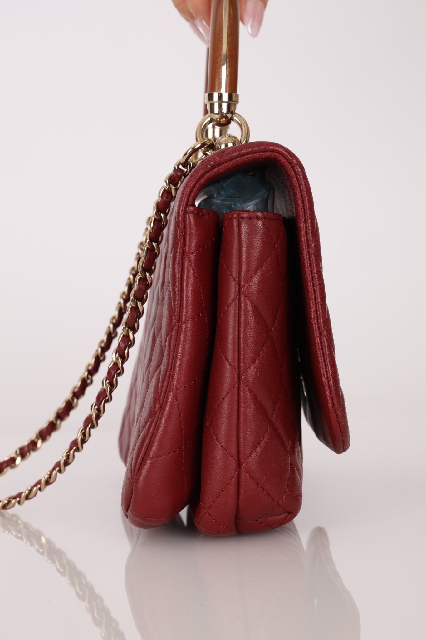 Chanel 2019 Bordeaux Knock On Wood Coco Handle Flap - FashioNica