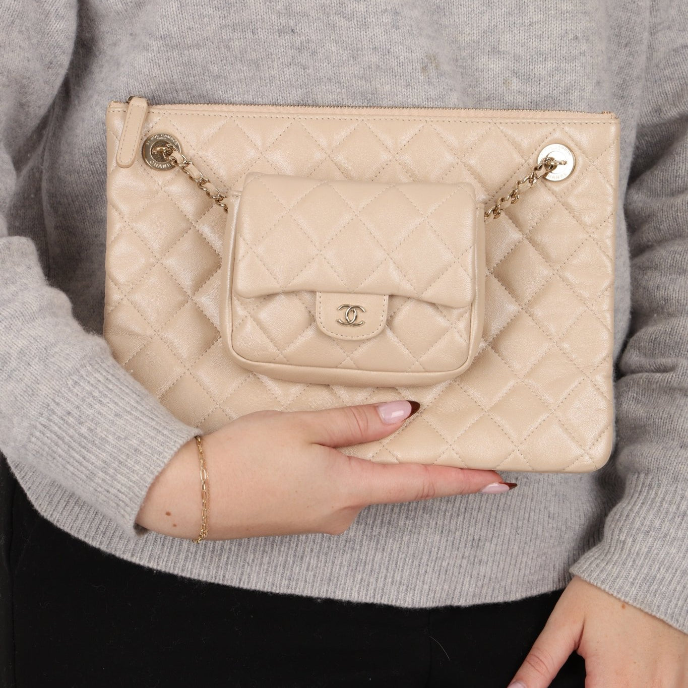 Chanel 2019 Iridescent Calfskin Quilted O - Case with Flap Pouch - FashioNica