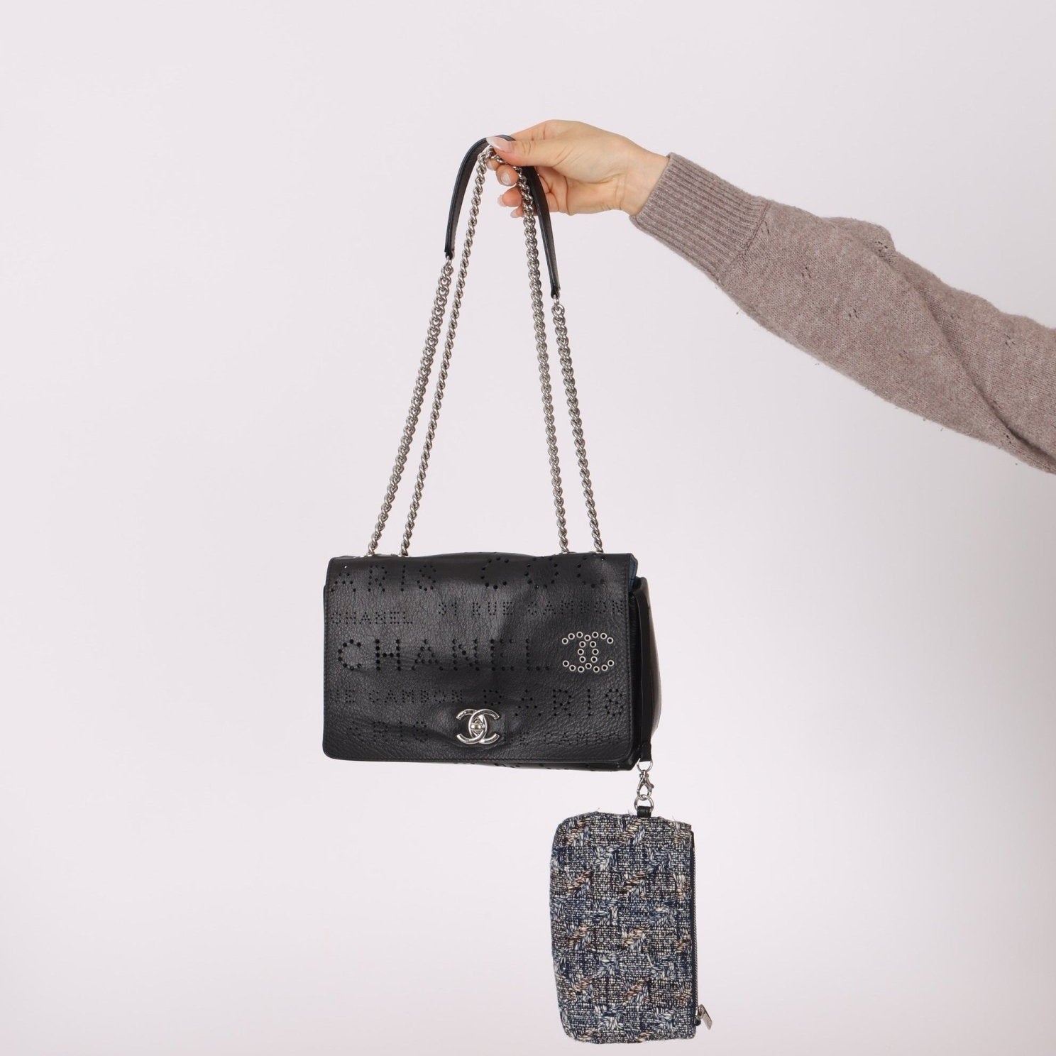 Chanel 2019 Logo Flap Bag with Chanel Tweed Pouch - FashioNica