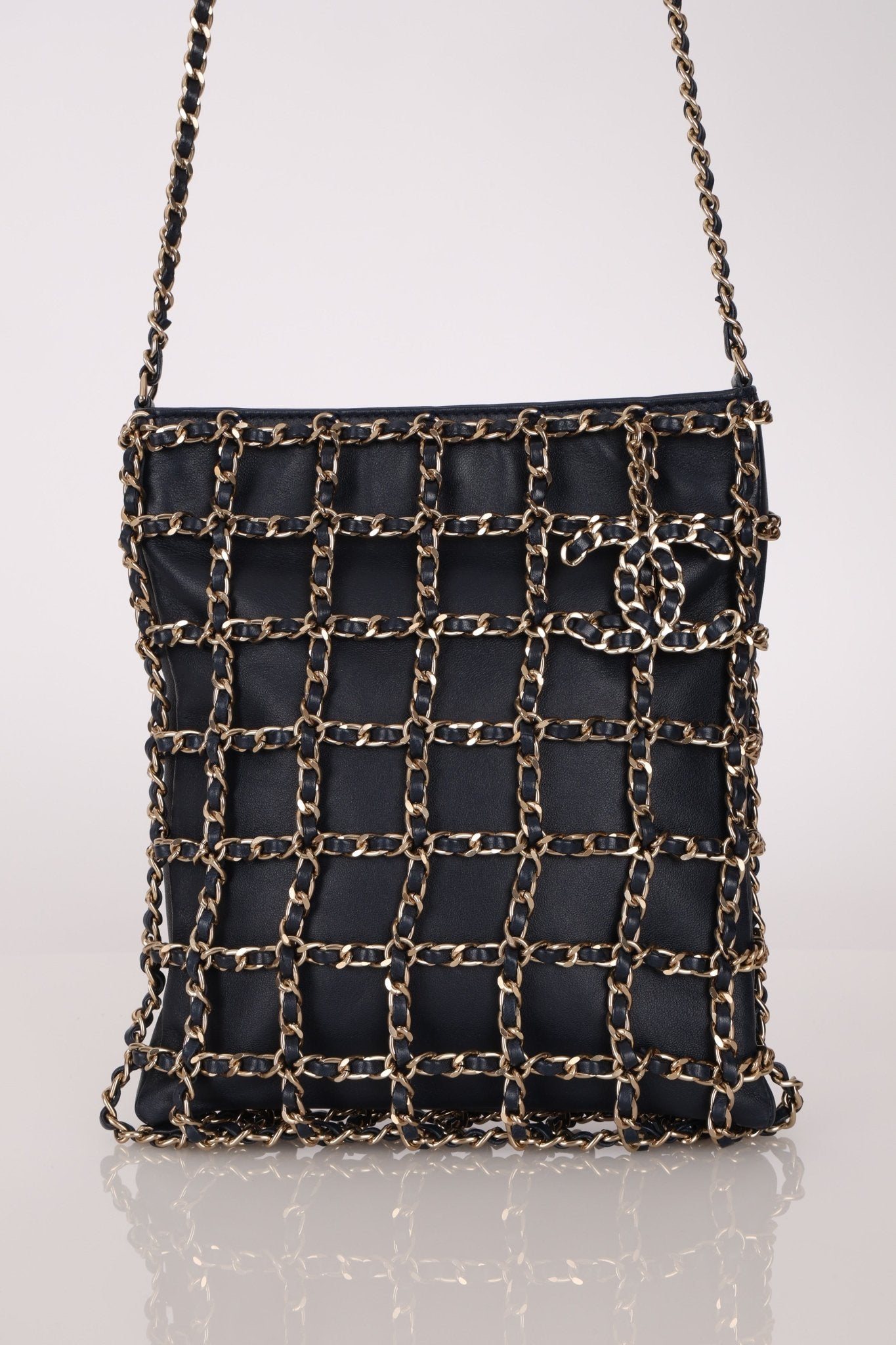 Chanel 2019 Navy Lambskin Shopping Chain Tote - FashioNica