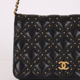 Chanel 2019 Paris - New York Lambskin Studded Wallet on Chain - FashioNica