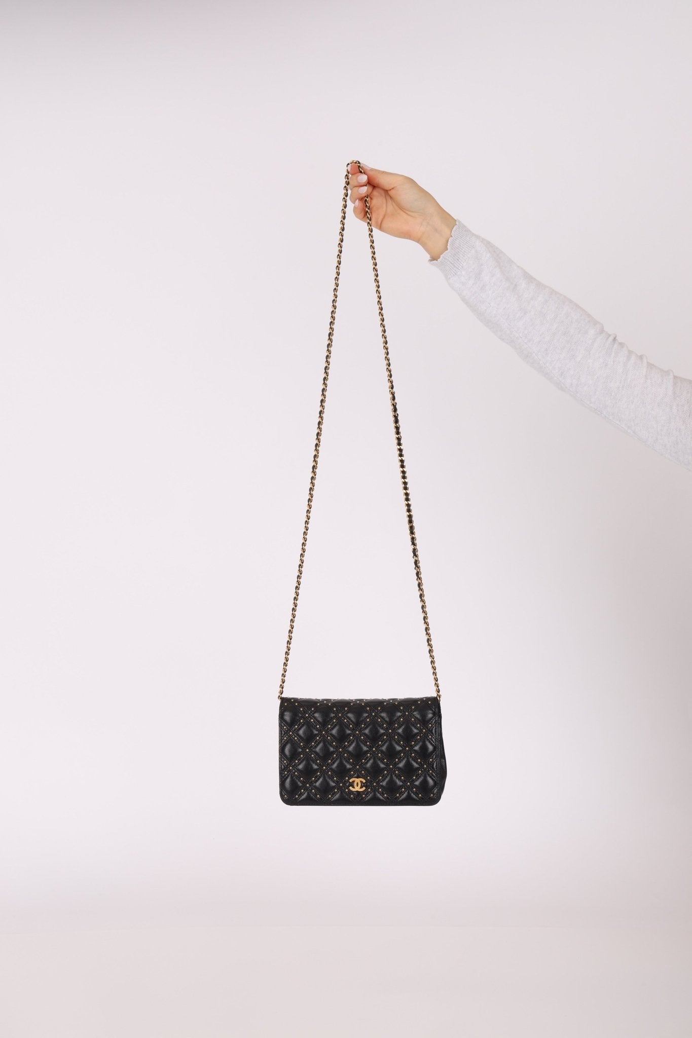Chanel 2019 Paris - New York Lambskin Studded Wallet on Chain - FashioNica