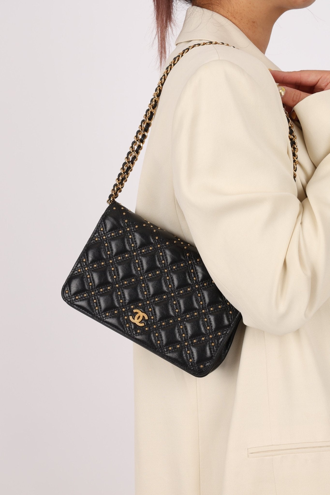 Chanel 2019 Paris - New York Lambskin Studded Wallet on Chain - FashioNica