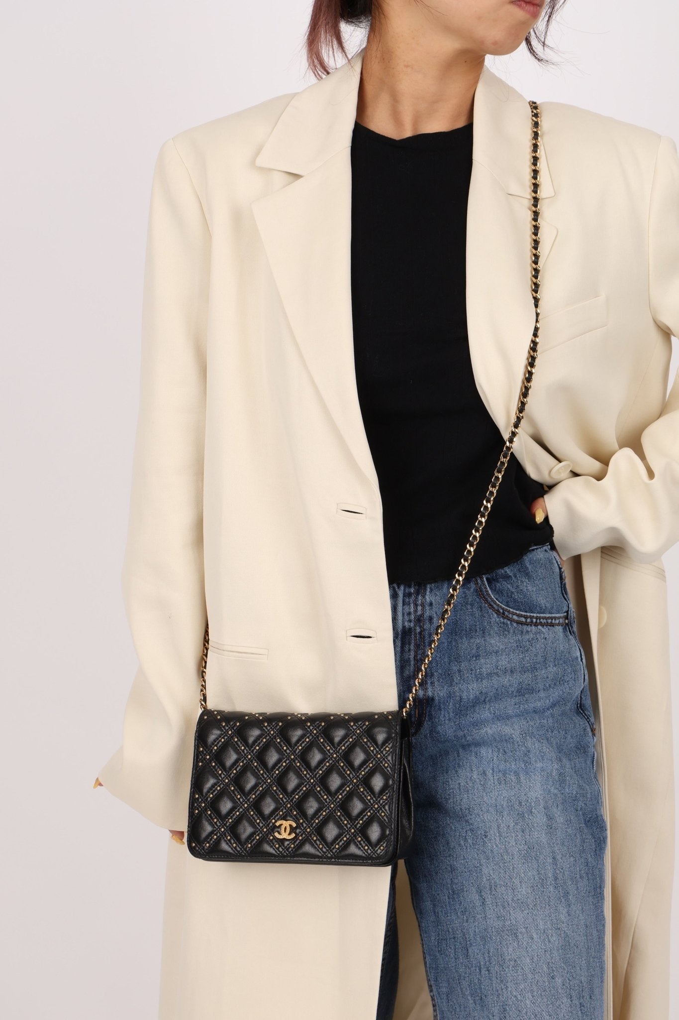 Chanel 2019 Paris - New York Lambskin Studded Wallet on Chain - FashioNica