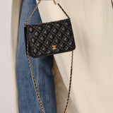Chanel 2019 Paris - New York Lambskin Studded Wallet on Chain - FashioNica