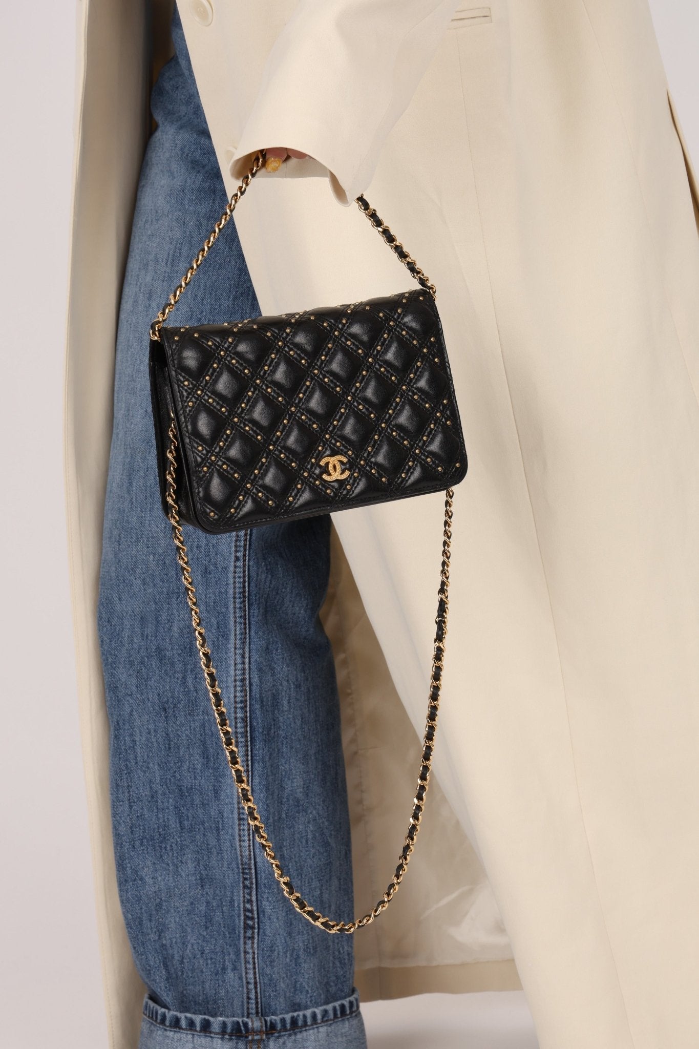 Chanel 2019 Paris - New York Lambskin Studded Wallet on Chain - FashioNica