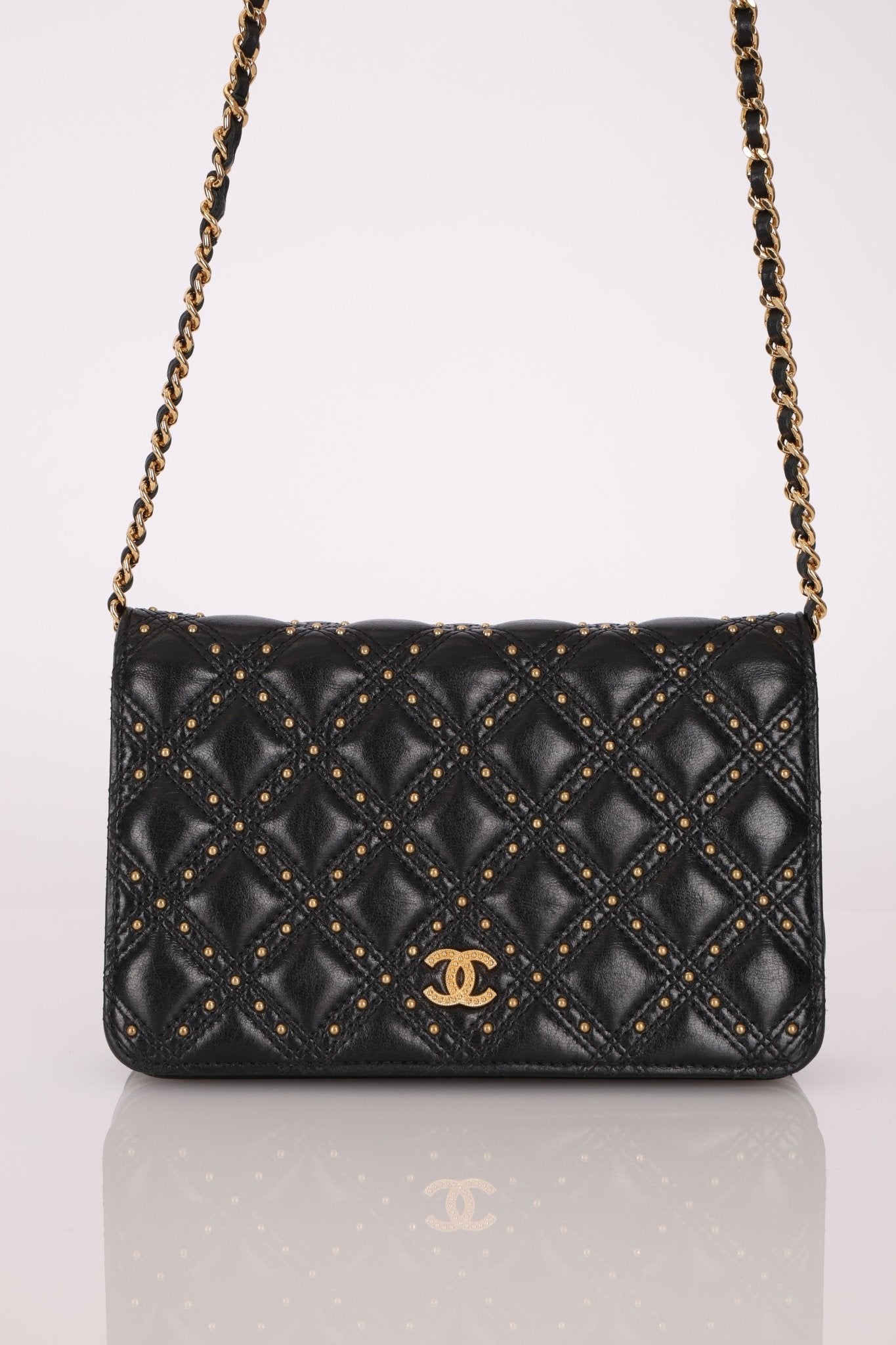 Chanel 2019 Paris - New York Lambskin Studded Wallet on Chain - FashioNica