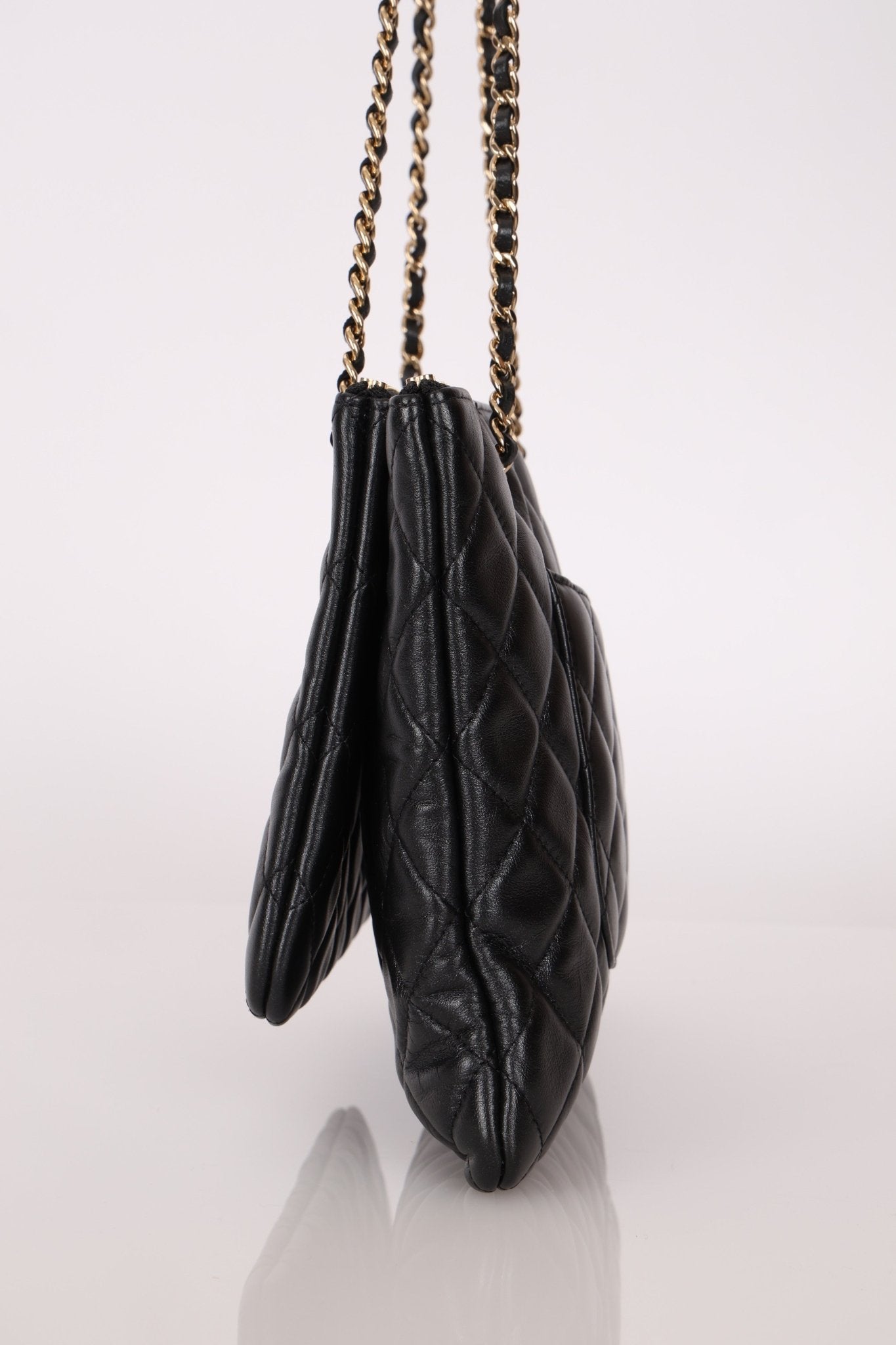 Chanel 2019 Shiny Lambskin Quilted Medium Double Case With Strap - FashioNica