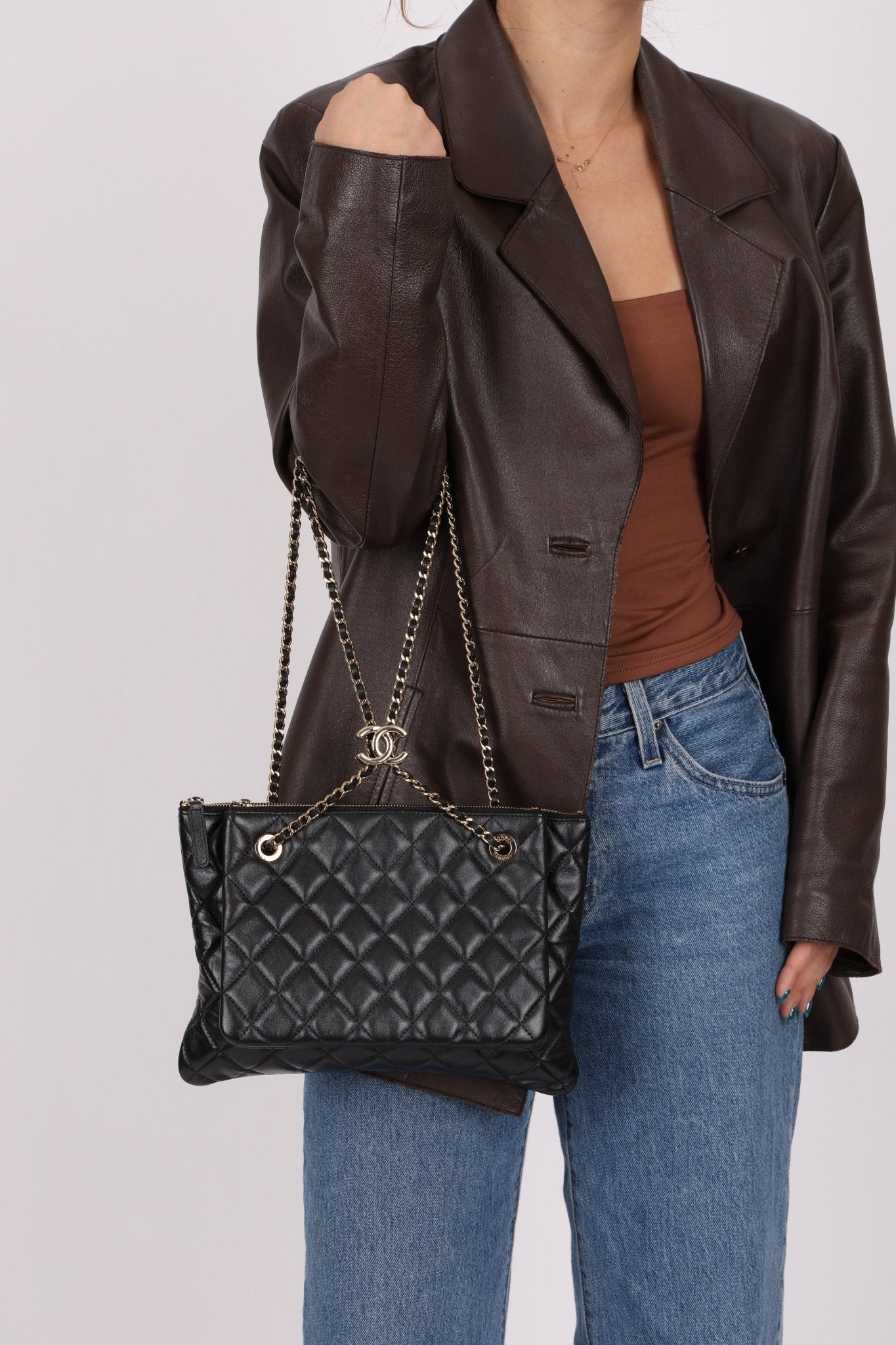 Chanel 2019 Shiny Lambskin Quilted Medium Double Case With Strap - FashioNica