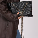Chanel 2019 Shiny Lambskin Quilted Medium Double Case With Strap - FashioNica