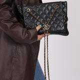 Chanel 2019 Shiny Lambskin Quilted Medium Double Case With Strap - FashioNica