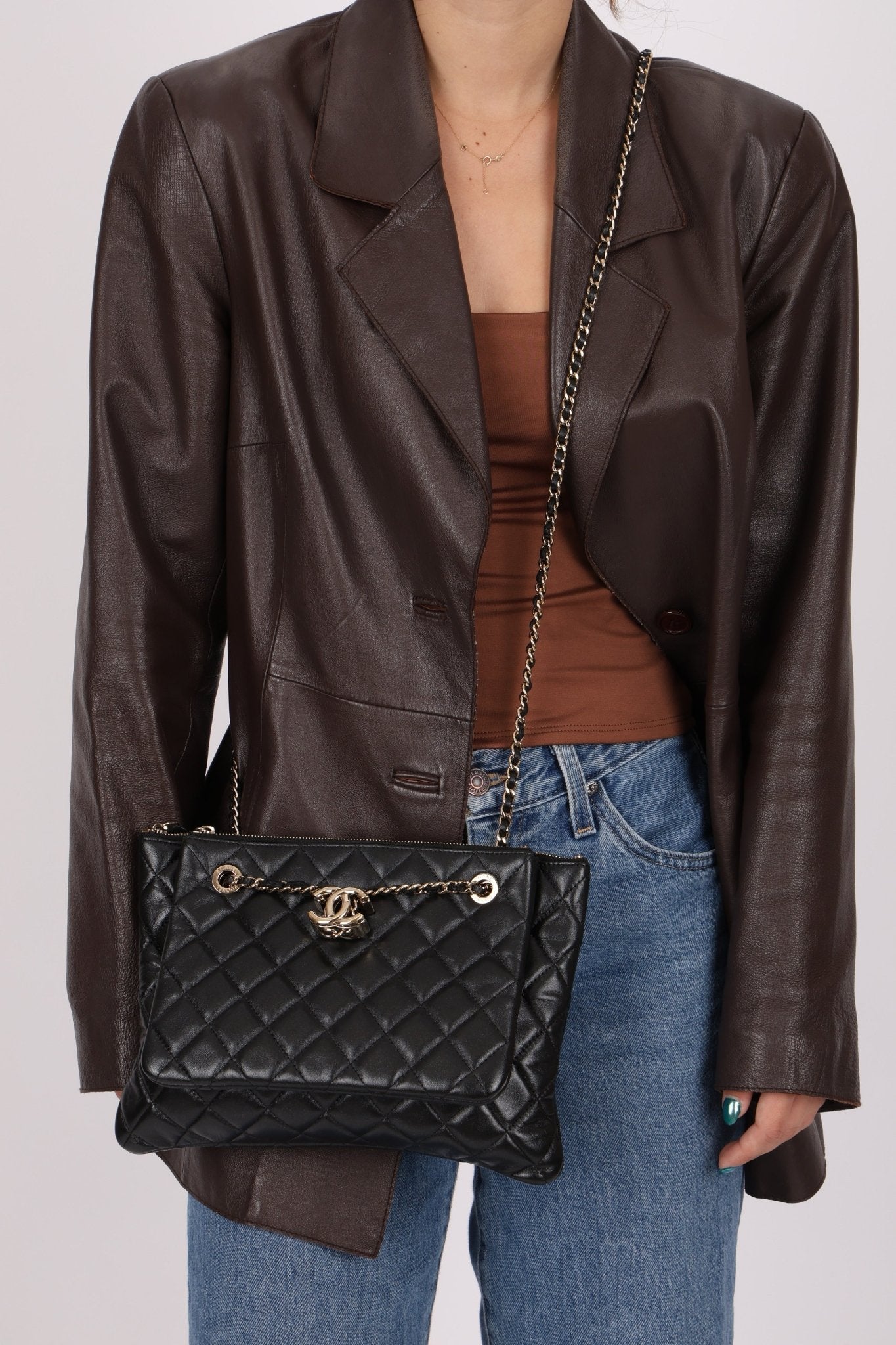 Chanel 2019 Shiny Lambskin Quilted Medium Double Case With Strap - FashioNica