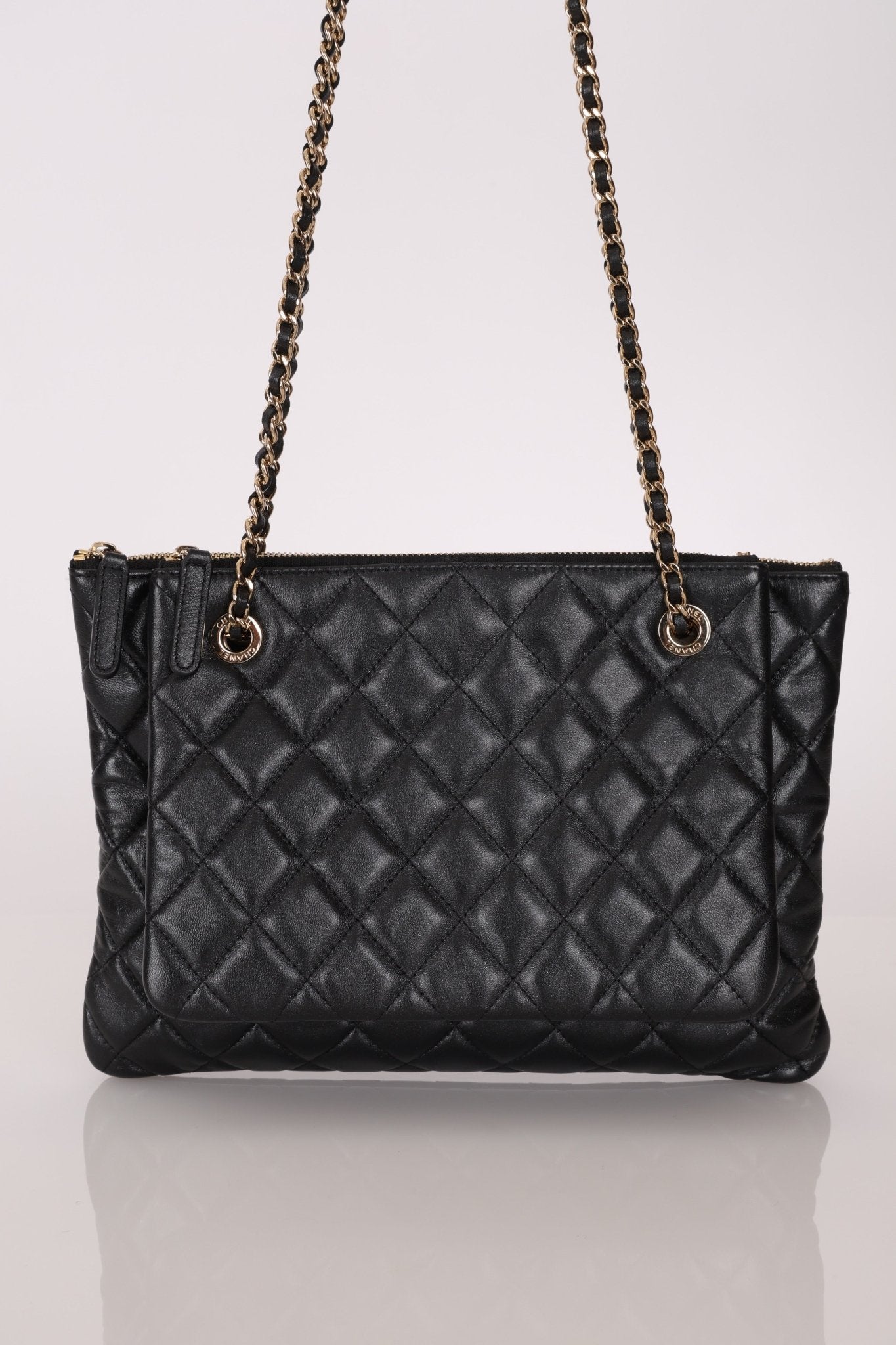 Chanel 2019 Shiny Lambskin Quilted Medium Double Case With Strap - FashioNica
