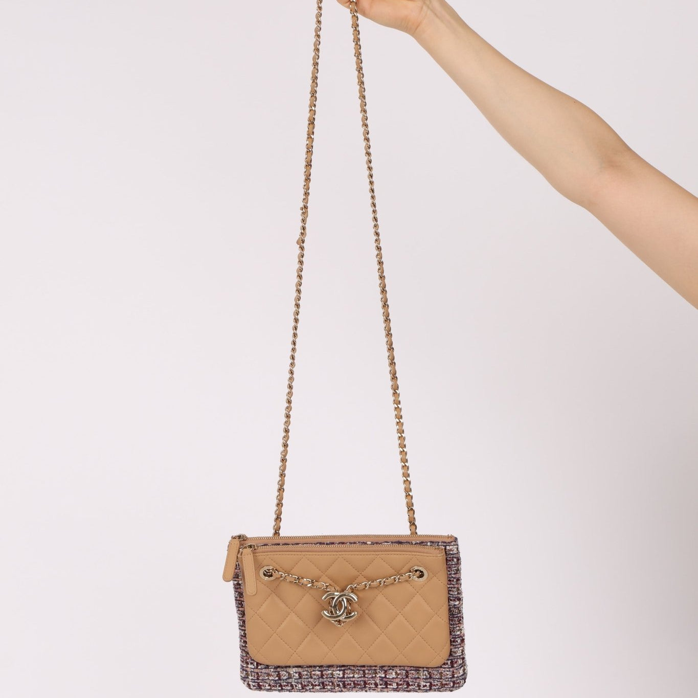 Chanel 2019 Tweed and Quilted Lambskin Double Case with Strap - FashioNica
