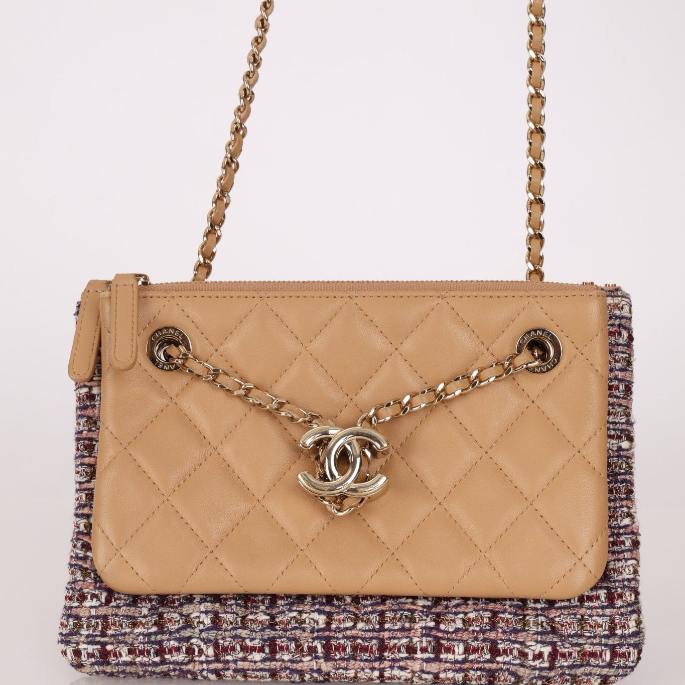 Chanel 2019 Tweed and Quilted Lambskin Double Case with Strap - FashioNica