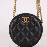 Chanel 2020 All - Slide Lambskin Quilted Pillow Crush Round Clutch With Chain - FashioNica