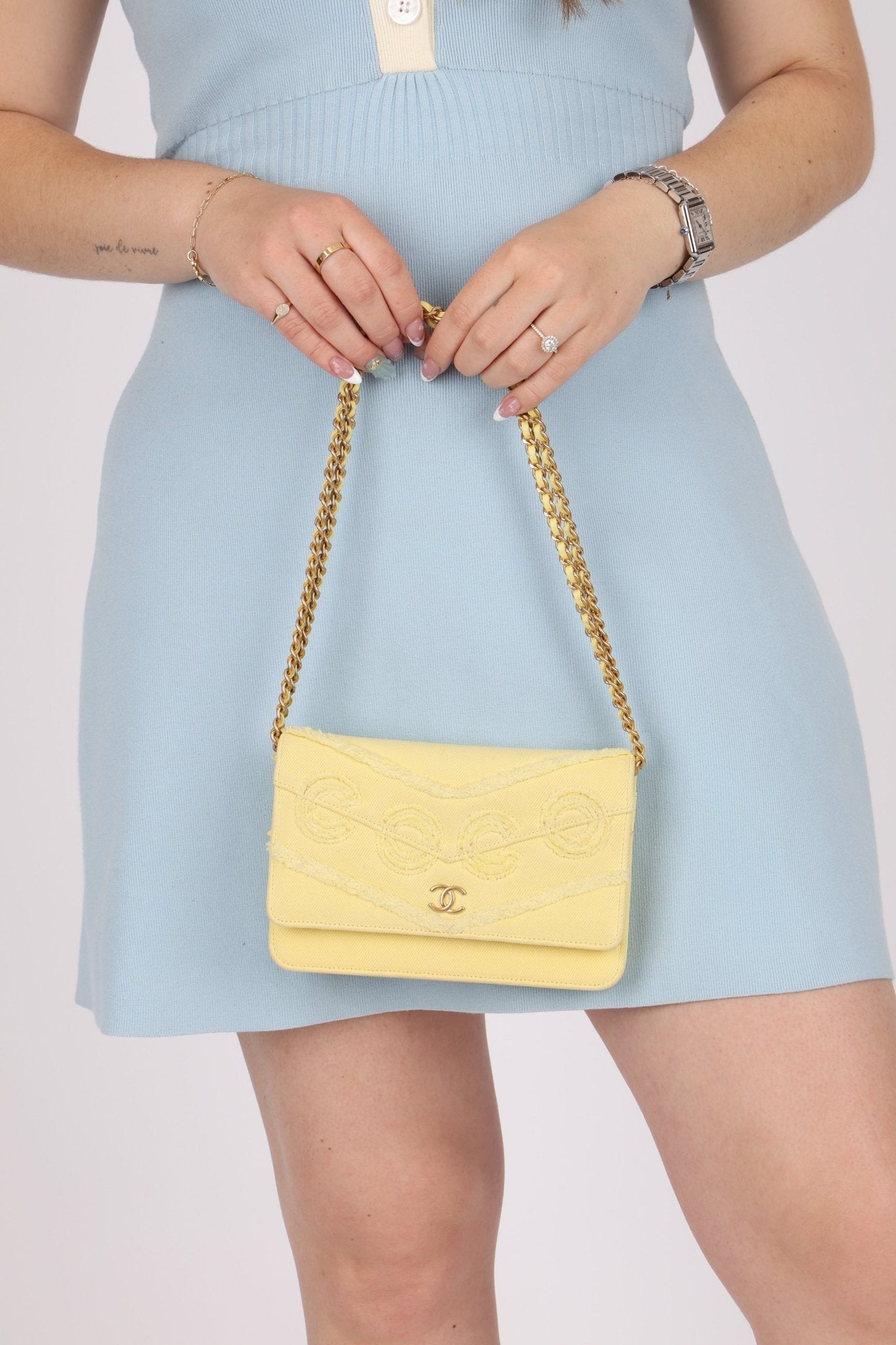 Chanel 2020 Butter Yellow Denim Coco Wallet On Chain - FashioNica