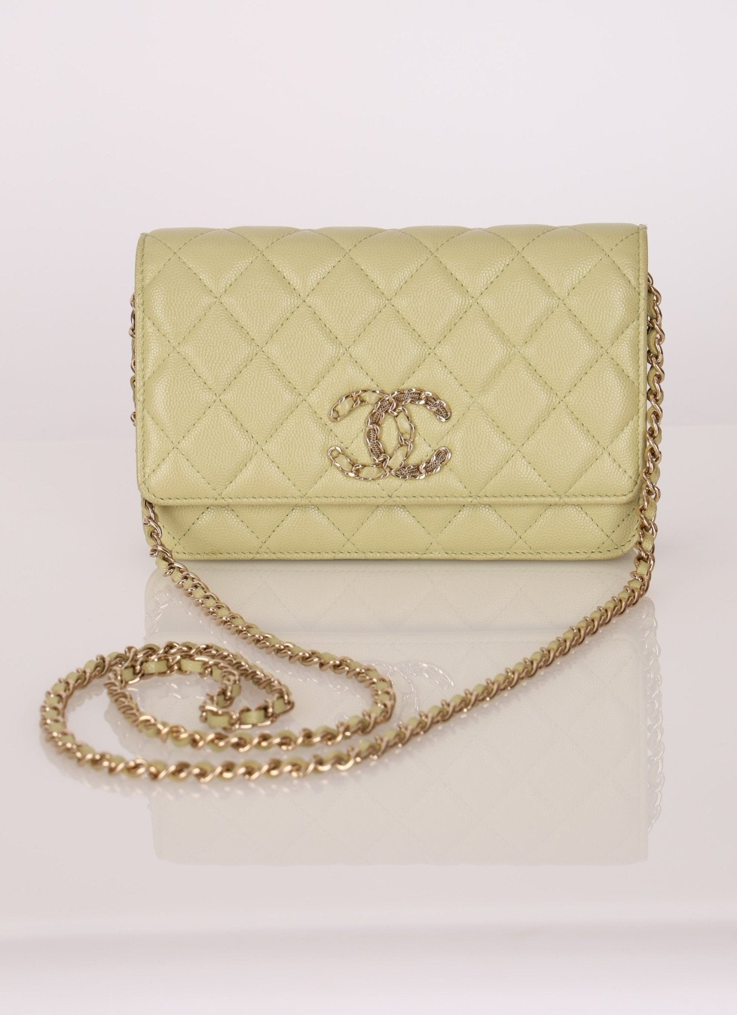 Chanel 2020 Caviar New Wave Pistachio Wallet on Chain - FashioNica