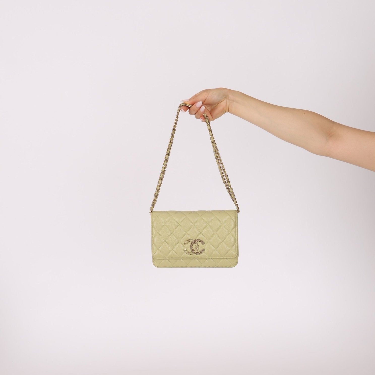 Chanel 2020 Caviar New Wave Pistachio Wallet on Chain - FashioNica