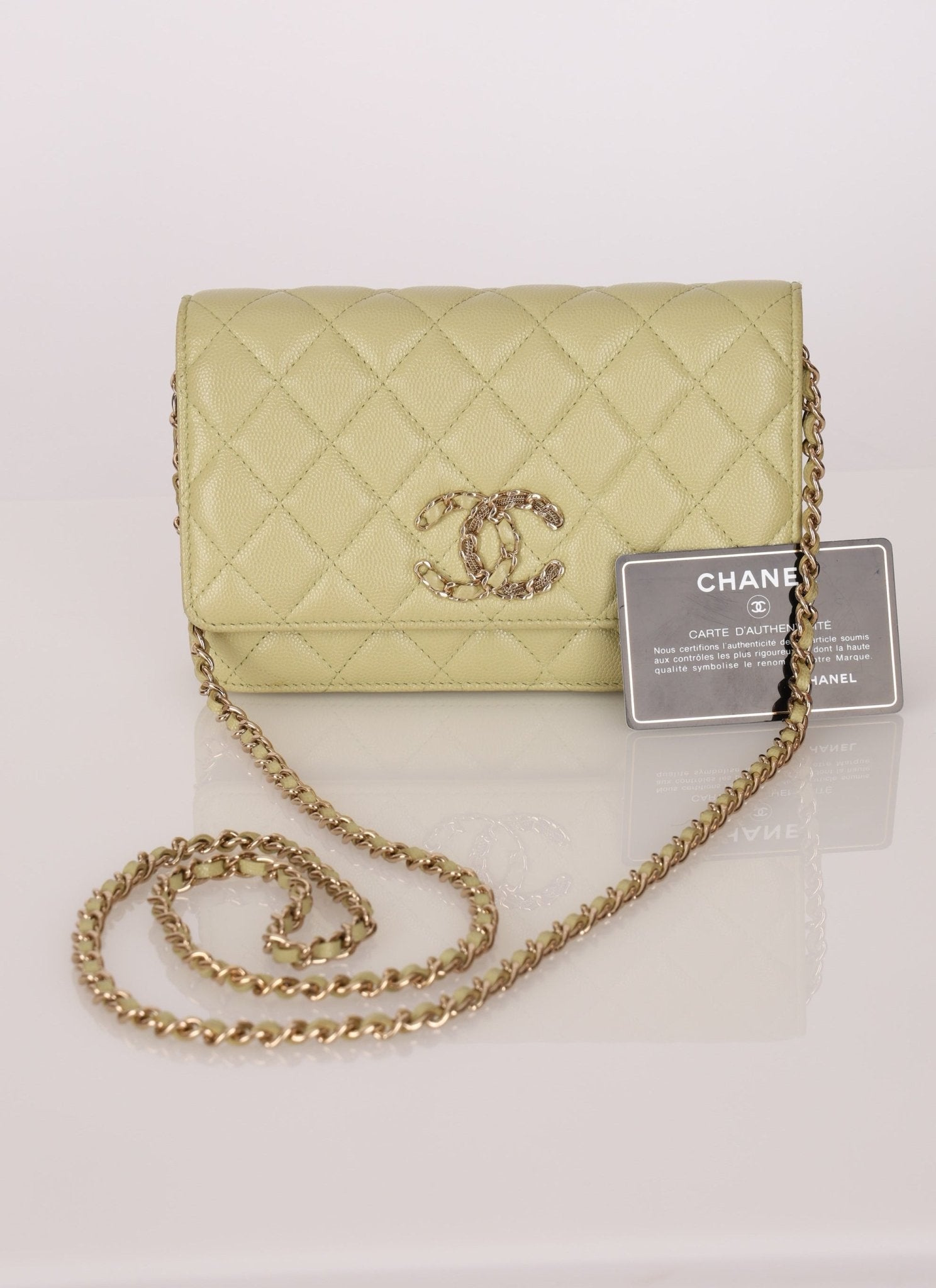 Chanel 2020 Caviar New Wave Pistachio Wallet on Chain - FashioNica