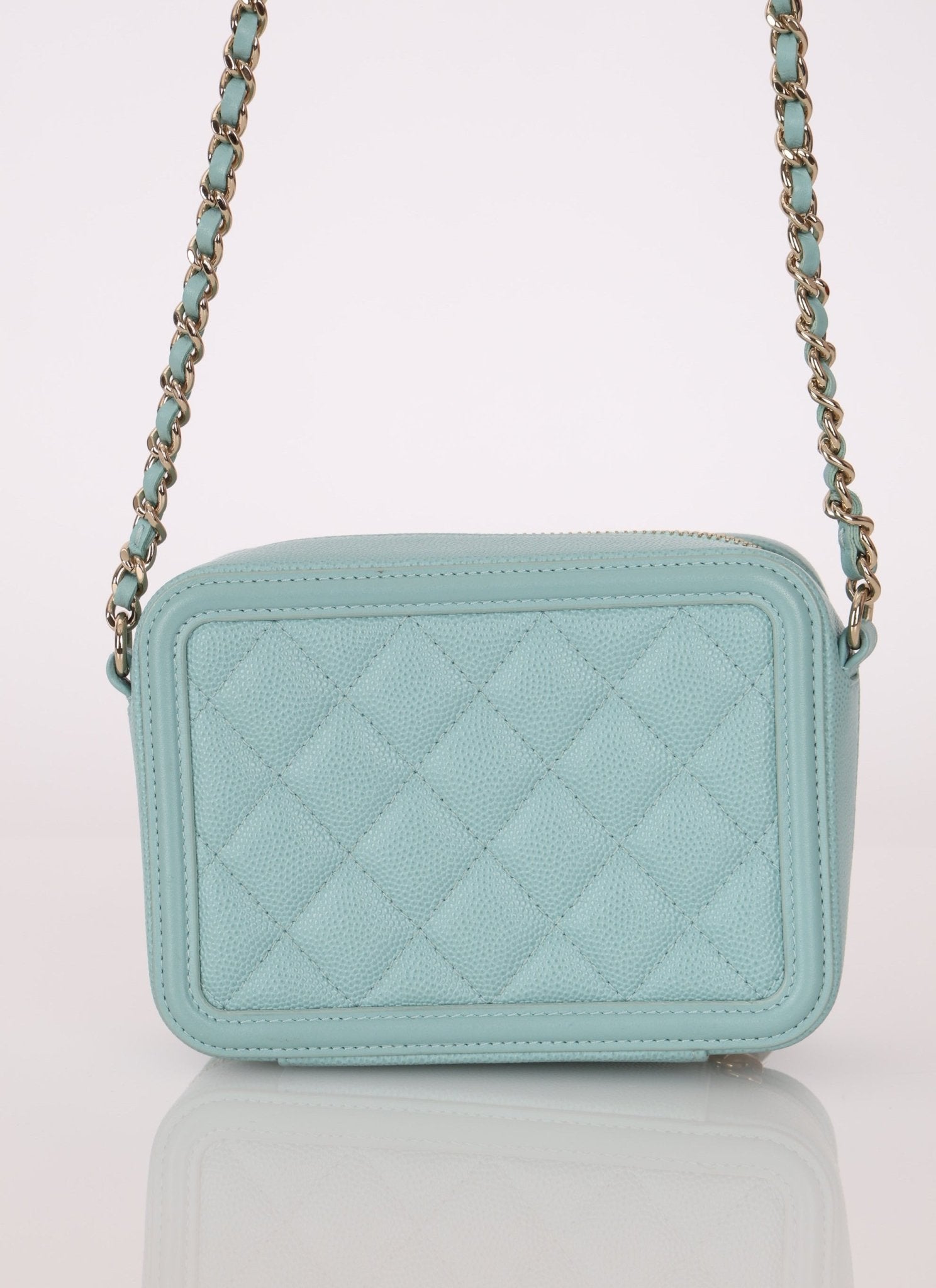 Chanel 2020 Caviar Robin's Egg Mini Filigree Crossbody - FashioNica