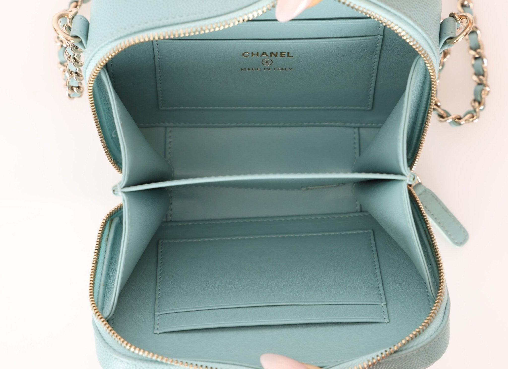 Chanel 2020 Caviar Robin's Egg Mini Filigree Crossbody - FashioNica