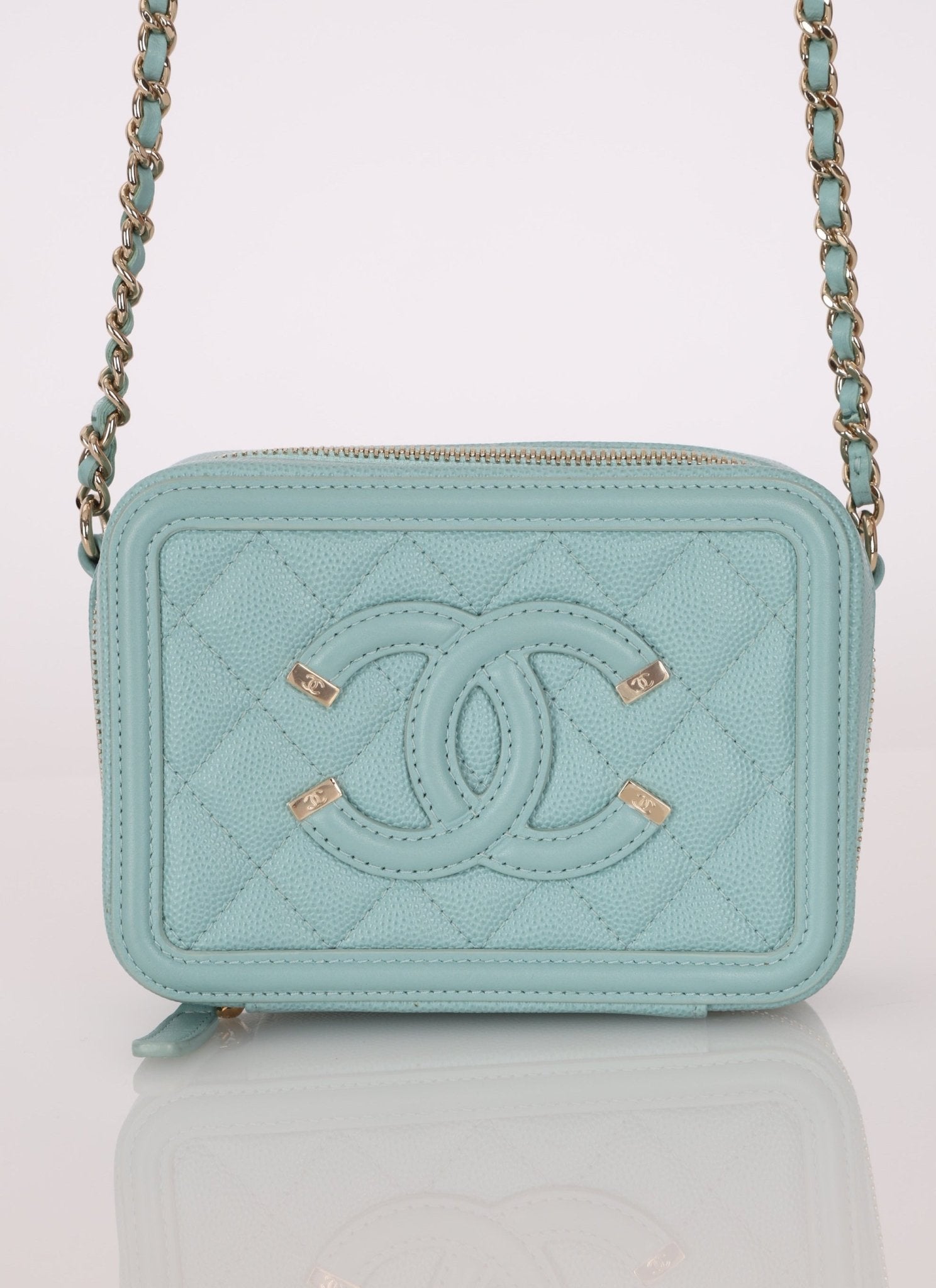 Chanel 2020 Caviar Robin's Egg Mini Filigree Crossbody - FashioNica