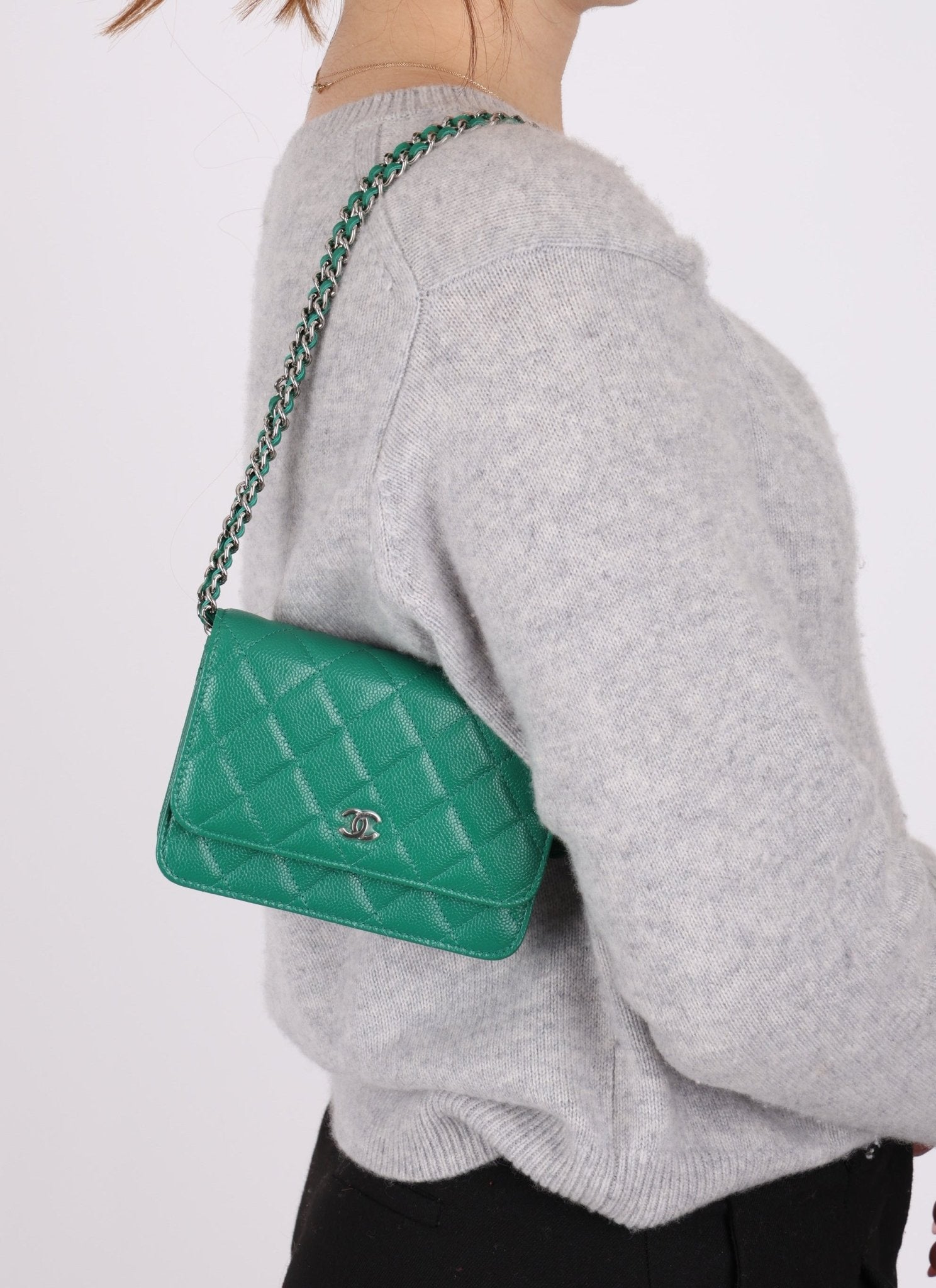Chanel 2020 Emerald Caviar Mini Wallet on Chain - FashioNica