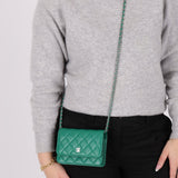 Chanel 2020 Emerald Caviar Mini Wallet on Chain - FashioNica