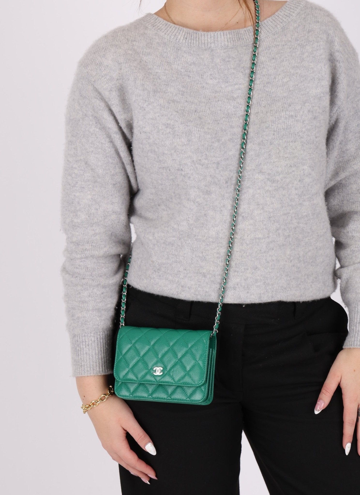 Chanel 2020 Emerald Caviar Mini Wallet on Chain - FashioNica