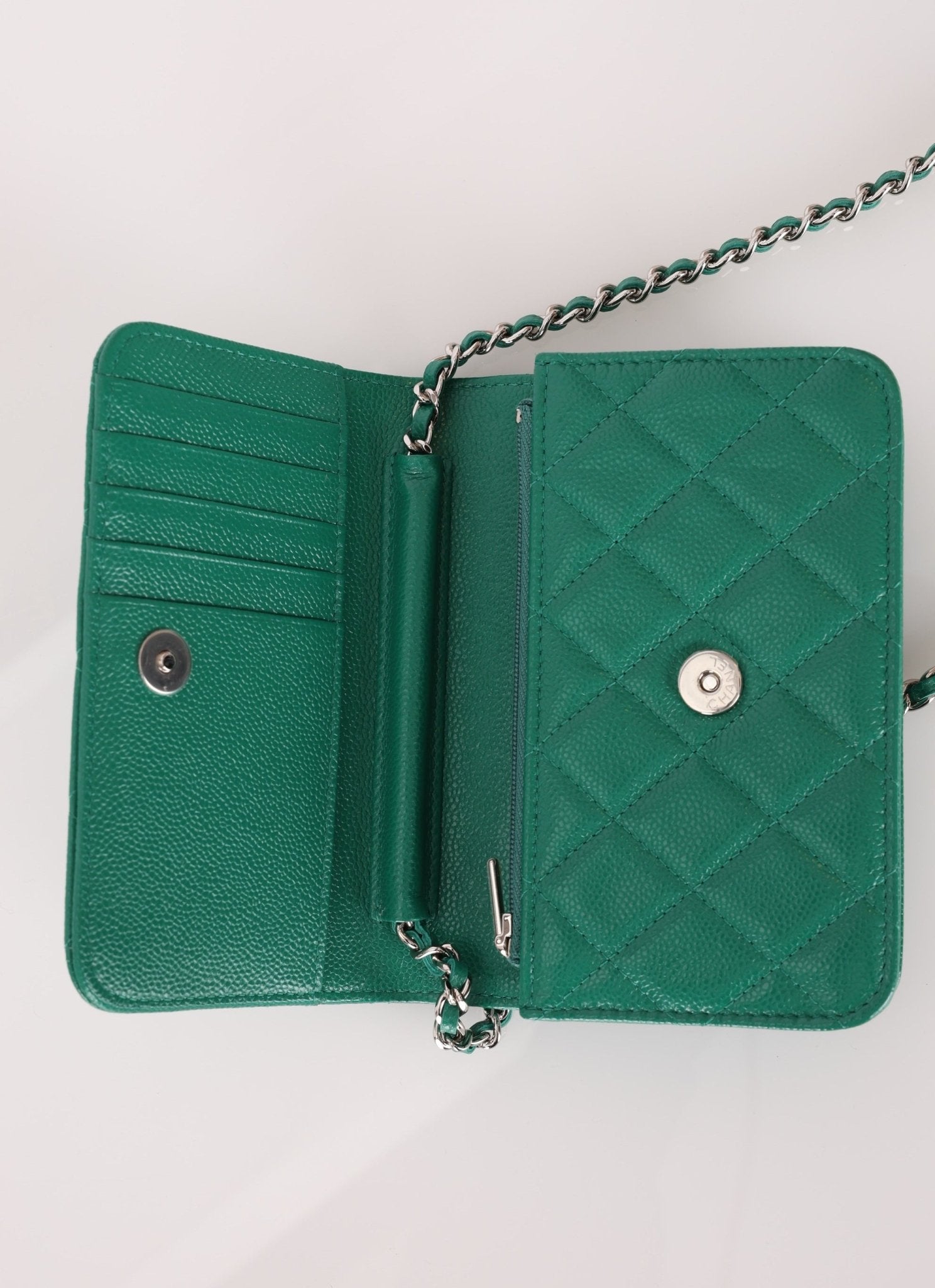 Chanel 2020 Emerald Caviar Mini Wallet on Chain - FashioNica