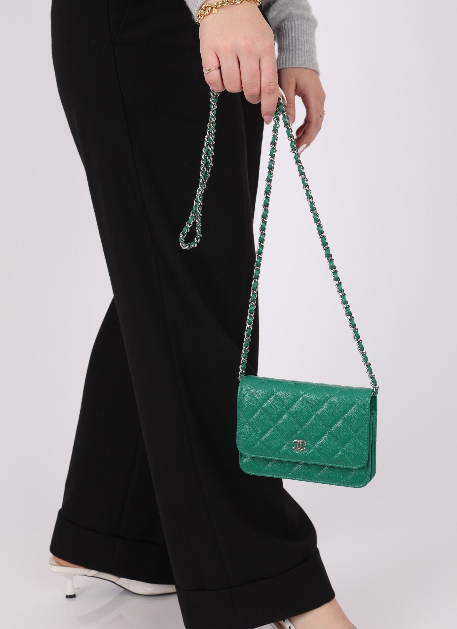 Chanel 2020 Emerald Caviar Mini Wallet on Chain - FashioNica