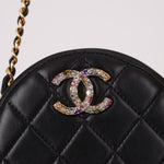 Chanel 2020 Lambskin Crystal Round Clutch on Chain - FashioNica