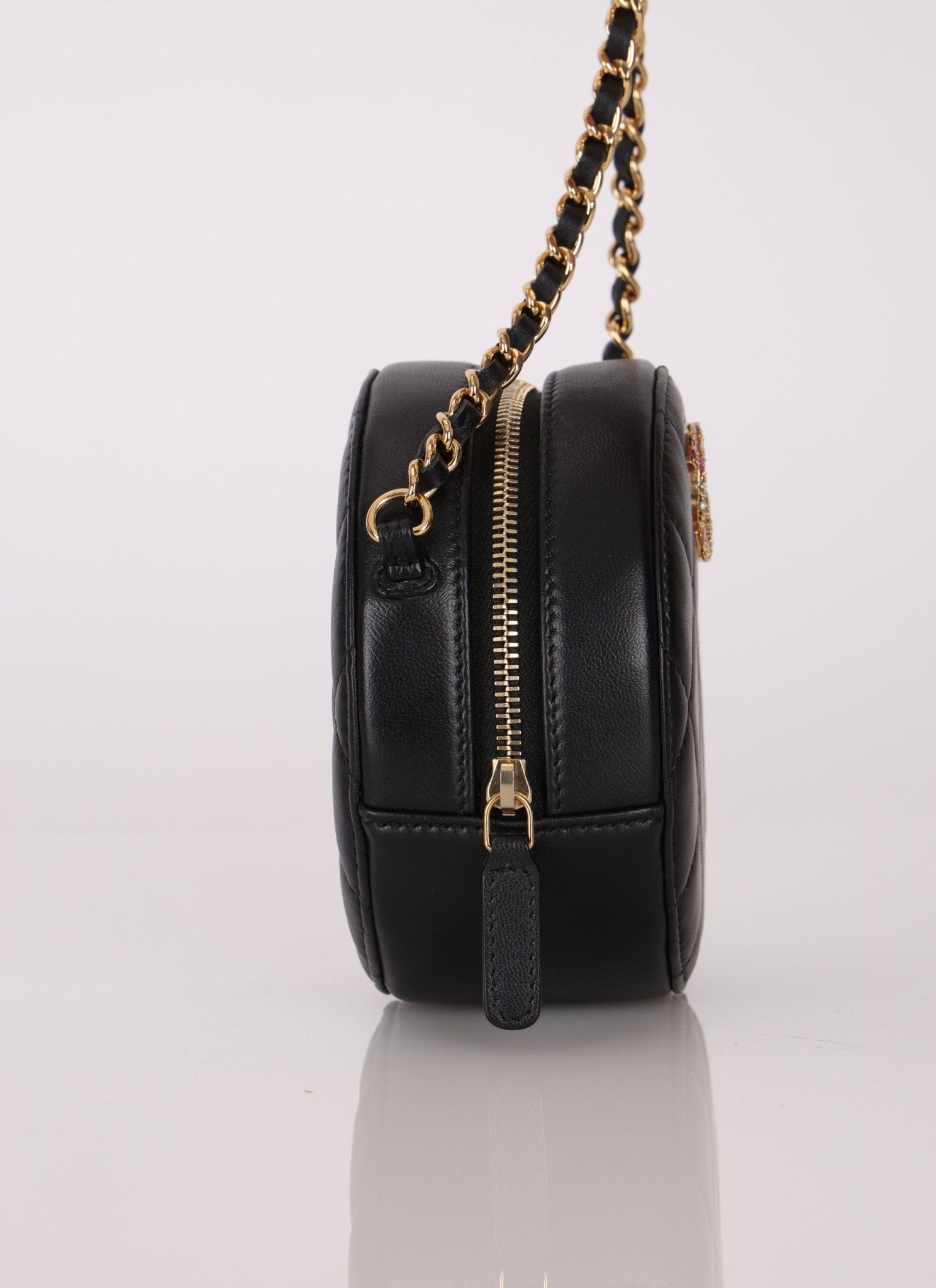 Chanel 2020 Lambskin Crystal Round Clutch on Chain - FashioNica